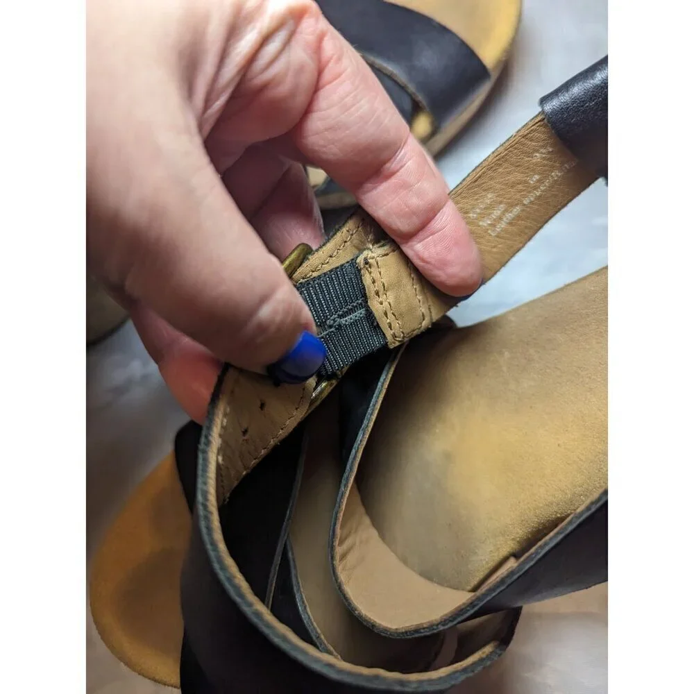 Clarks Artisan Black Leather Cork Platform Wedge Sandals Size 9m